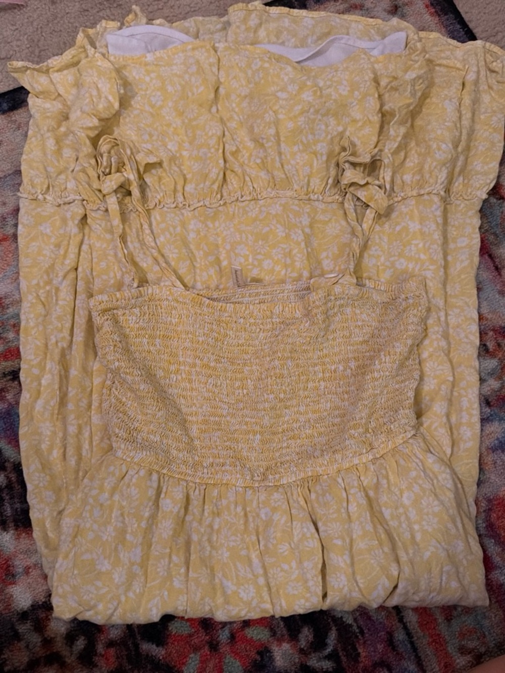 Japna Yellow Floral Smocked Dress with Ruffle Trim